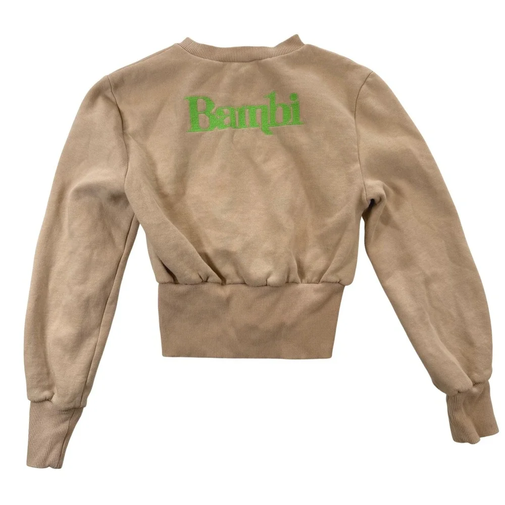 Zara Disney Classics Bambi Sweatshirt Tan Cropped Ribbed Waistband Women Small - Picture 2 of 8
